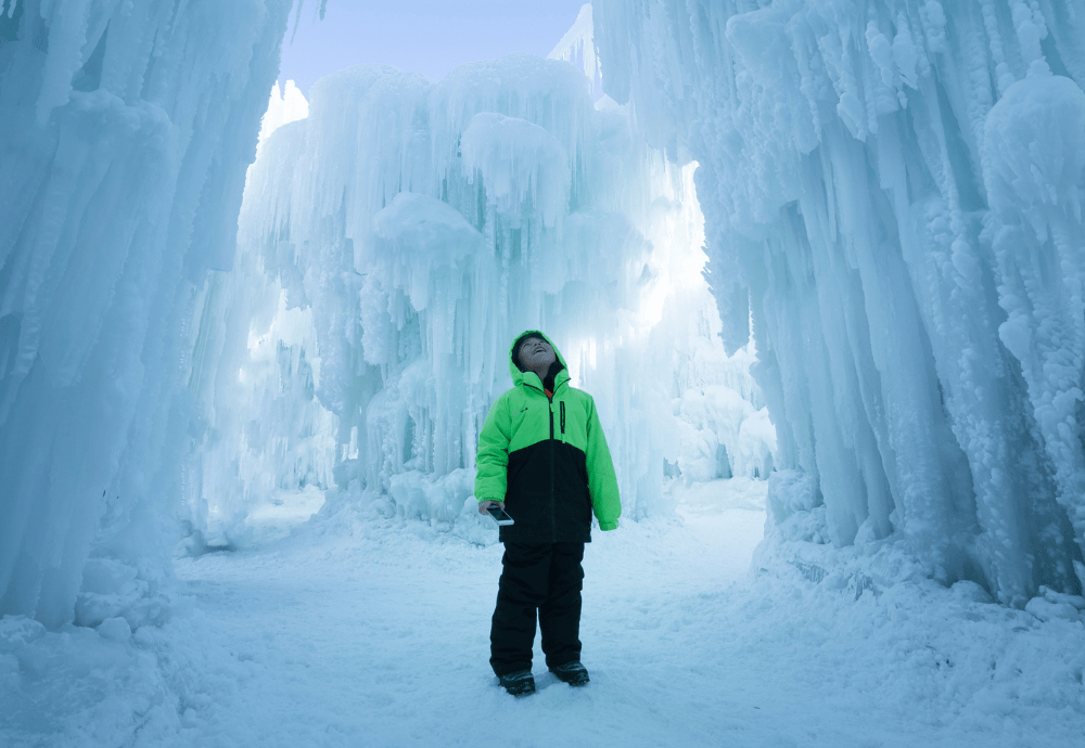 Boy in ice cave