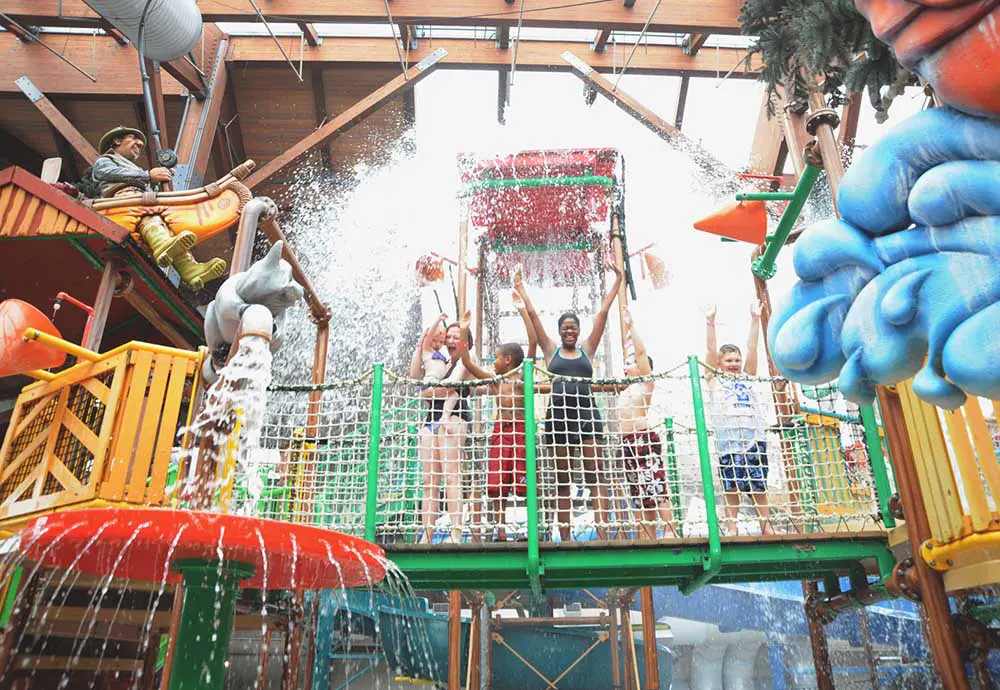 Group getting splashed in Indoor Water Park