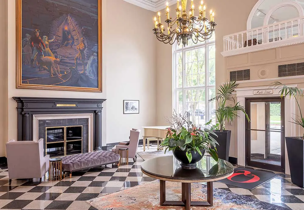 lobby with fireplace