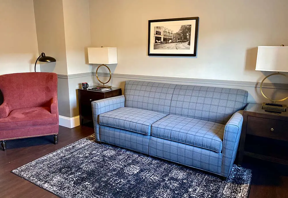 Couch and chair in hotel suite